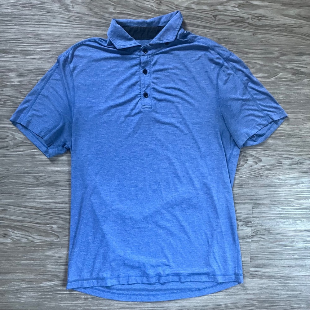 Lululemon Evolution Polo Shirt Mens Blue Heathered Short Sleeve Golf Top 563